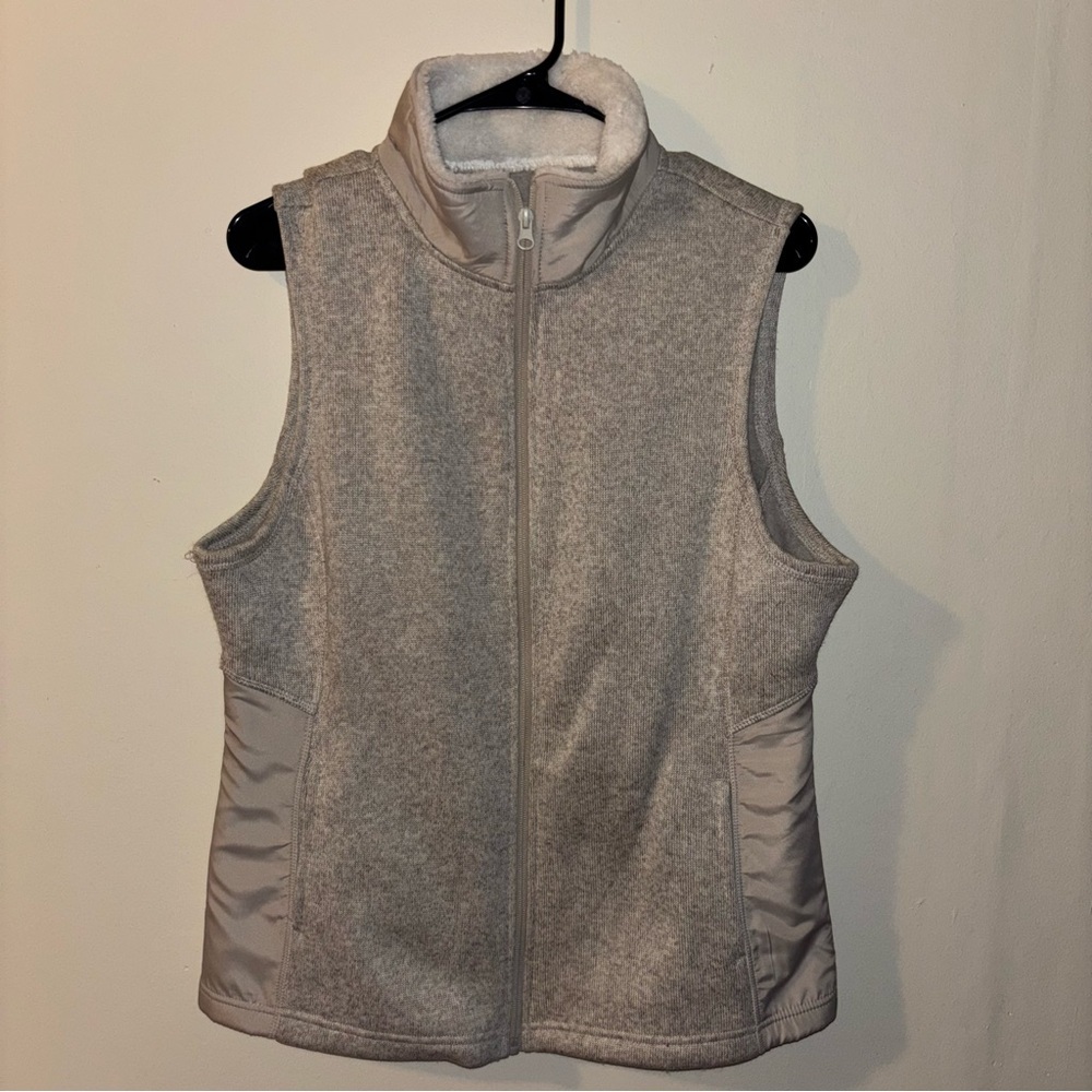 Faded Glory Women’s Cozy Oatmeal Sherpa-Lined Zip-Up Vest Size L